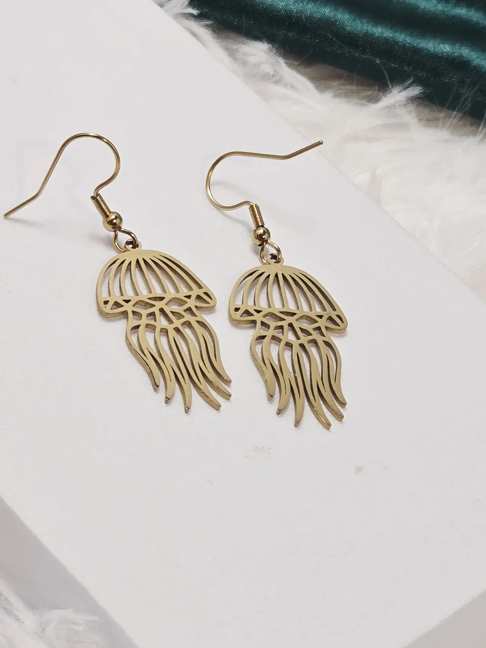 Gold Jellyfish Earrings Stainless Steel Ocean Beach Dangle Nautical Glam Jewelry